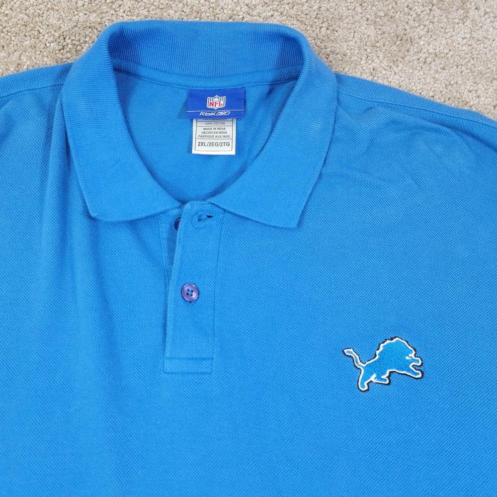Reebok NFL Detroit Lions Polo Shirt Mens 2XL Blue Short Sleeve Cotton Pique